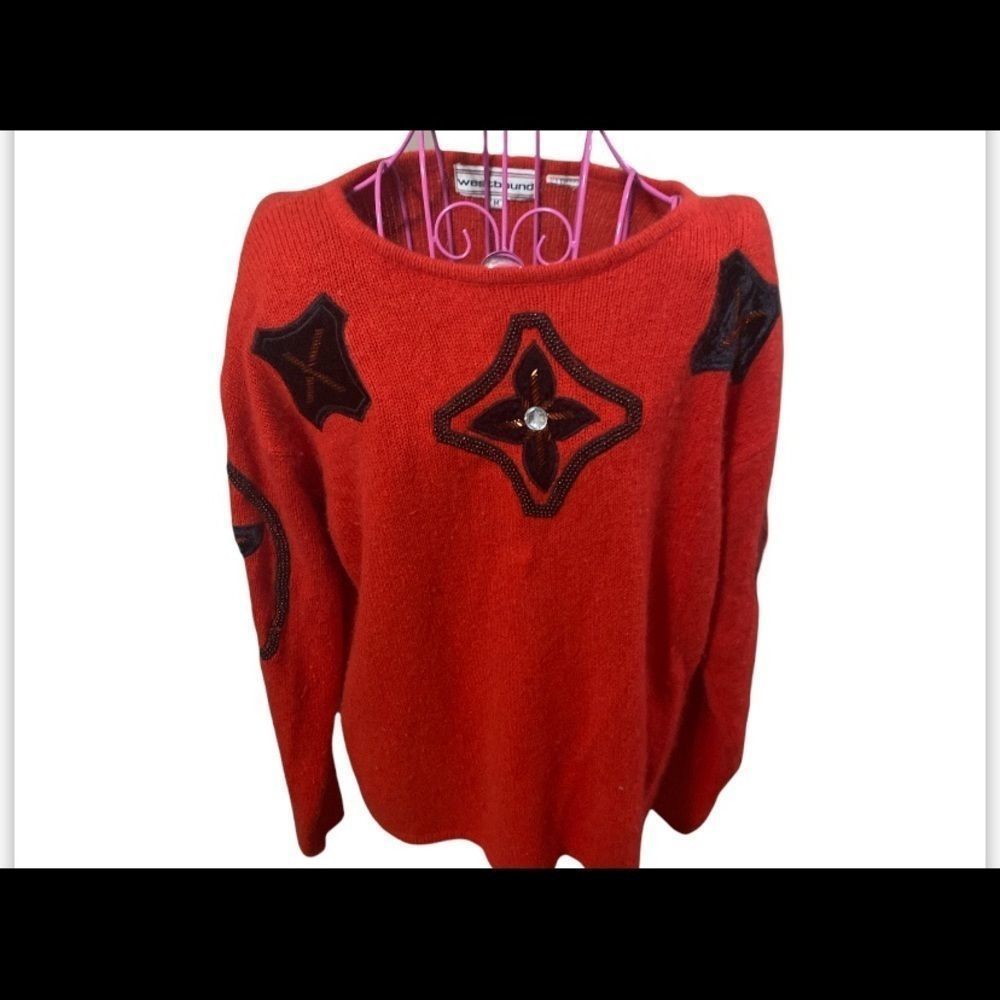 Westbound knitted Christmas long sleeve sweater embroidery details size Medium
